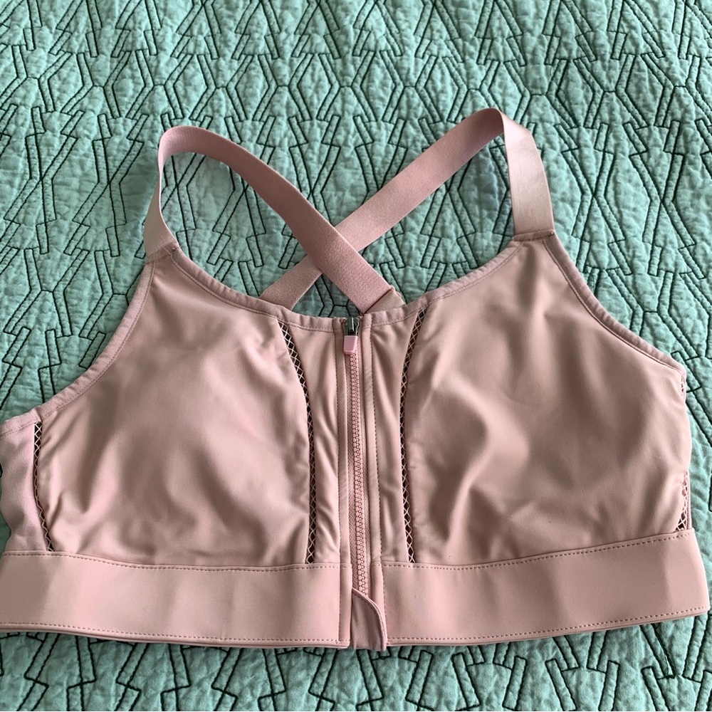 Fabletics Pink Front-Zip High Support Sports Bra